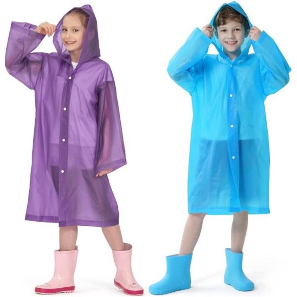 Kids Raincoats 2 Pack Reusable Waterproof Hooded Poncho Rain Jacket Boys Girls